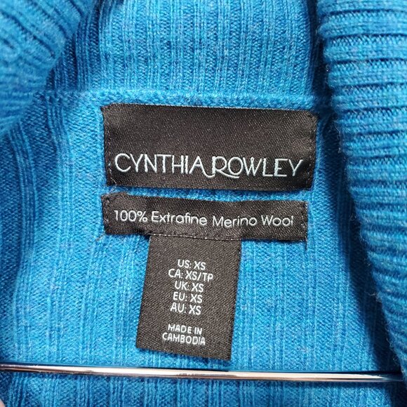 CYNTHIA ROWLEY Merino Wool Knit Turtleneck Sweater Lightweight Blue Women's XS - Picture 9 of 11